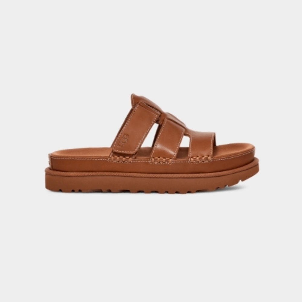UGG Tan Leather Goldenstar Slide Sandals Brand New